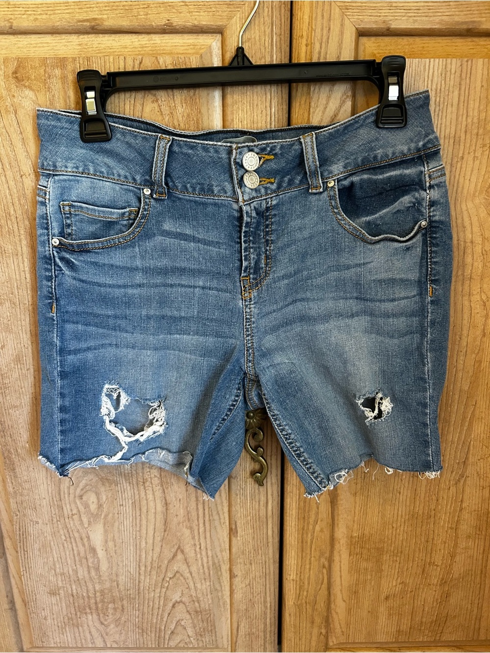 refuge Distressed Medium Blue Denim Cutoff Shorts